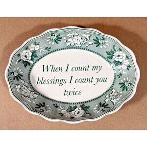 Spode Mementos Blessing Oval Trinket Dish 2006 Green 6 x 4.25 in